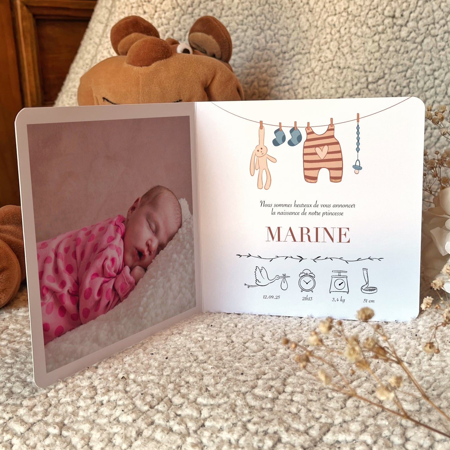 Faire-part de naissance dépliant